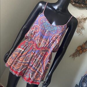 Angie Multicolor Paisley Romper with Pockets